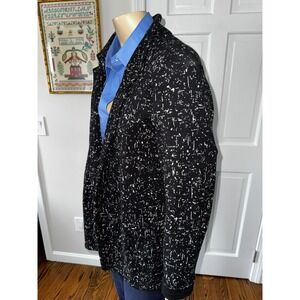 Nic+Zoe Womens Black White Abstract Knit Blazer Single Button Cardigan Jacket